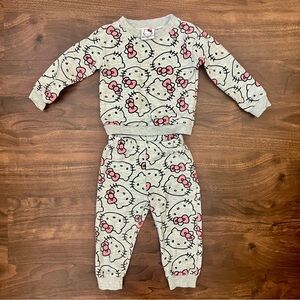 Hello Kitty Girls 2 Piece Gray & Pink Sweatshirt & Pants Set Size 18 Months
